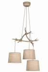 Lampa wisząca drewniany stelaż sznurowy oplot kabli i materiałowe abażury Mantra 6176 Sabina 3xE27 63cm x 200cm