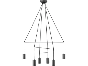 Czarna lampa wisząca z metalowymi walcami i dekoracyjnie ułożonym zawiesiem Nowodvorski 9677 Imbria VI 6xGU10