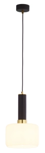 Czarna lampa wisząca z mosiężnym dodatkiem i białym szklanym kloszem Jupiter 1852 Vanes Ms E27 20cm