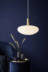 Lampa skandynawska wisząca z białym kloszem Nordlux 48973001 Alton 35 E27 35cm nakładki złota i czarna