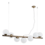 Mosiężna patynowana lampa wisząca listwa z białymi kulami Lemir O2917 W7 PAT Osso 7xE14 112cm