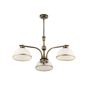 Mosiężny patynowany elegancki żyrandol z białymi szklanymi kloszami Jupiter 1163 Montana 3xE27 68cm