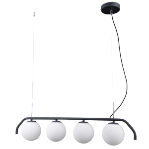 Lampa wisząca do salonu czarna listwa i cztery białe kule Italux PND-3300-4-BK Carimi 4xG9