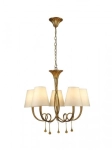 Złoty żyrandol z białymi abażurami i zawieszkami Mantra 6206 Paola Gold 5xE14 70cm x 190cm