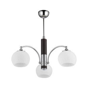 Chromowany żyrandol z dodatkiem wenge i trzema białymi kloszami Jupiter 1134 Largo 3xE27 58cm