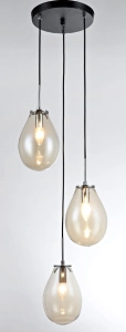 Lampa wisząca okrągła czarna rozeta i trzy szklane klosze jak krople Light Prestige LP-1214/3P Fondi 3xE14