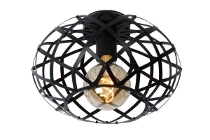 Czarna lampa plafon sufitowy metalowa spłaszczona kula Lucide 21117/30/30 Wolfram E27 30cm