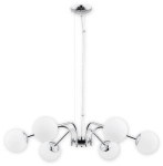 Szeroki chromowany żyrandol lampa wisząca z białymi kloszami kulami Lemir O2906 W6 CH Nol 6xE14 85cm