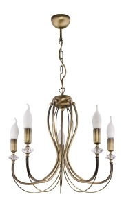 Mosiężny patynowany pięcioramienny żyrandol z kryształkami na łańcuchu Jupiter 1611 Melody 5xE14 52cm