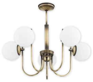 Mosiężna lampa sufitowa w patynie z szklanymi kloszami kulami Lemir O2855 W5 PAT Ape 5xE14 65cm